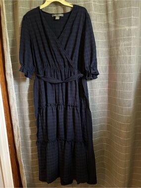 Lark & Ro Navy Maxi Wrap Dress with Tiered Skirt